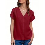 Solid Color Button Front Shirt, Elegant Long Sleeve Shirt For Spring & Fall, Women's Clothing