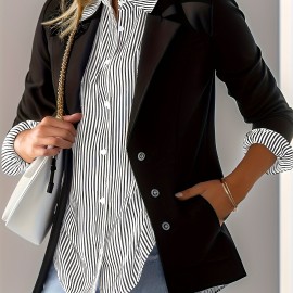 Stripes Print Button Front Shirt, Casual Long Sleeve Lapel Neck Shirt For Spring & Fall, Women's Clothing