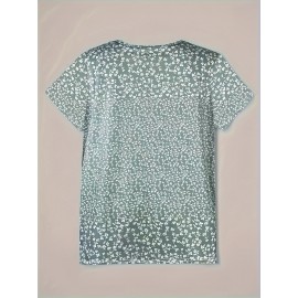 Allover Print Button Front V Neck Blouse, Casual Short Sleeve Top For Spring & Summer, Women's Clothing