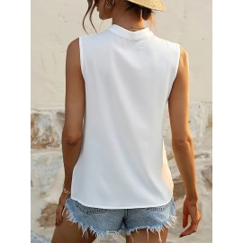 Contrast Lace Zip Up T-Shirt, Chic Cap Sleeve T-Shirt For Spring & Summer, Women's Clothing