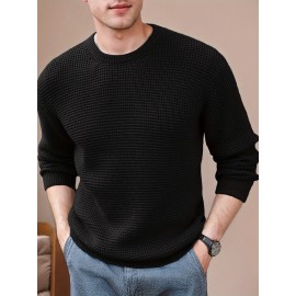 Men's crew-neck waffle texture long-sleeved knit sweater