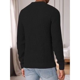 Men's crew-neck waffle texture long-sleeved knit sweater