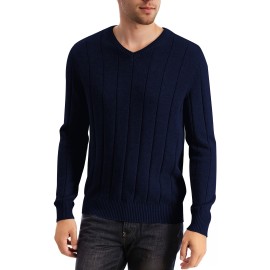 Tooluck Men's V-neck wide-striped pullover sweater