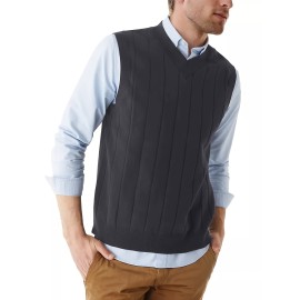 Tooluck Men's Fashion V-Neck Wide Stripe Pullover Vest