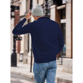 Cool Knitted Sweater For Men, Men's Casual Retro Half Zipper Pullover Knit Sweater Streetwear For Winter Fall, As Gifts