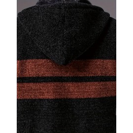 Men's Striped Drawstring Hooded Teddy Lined Full Zip Up Cardigan - Perfect for Fall and Winter Casual Wear