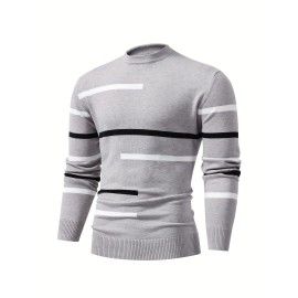 Men's Stylish Stripe Pattern Knitted Pullover - Casual Breathable Long Sleeve Crew Neck Top