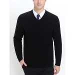 Men's High Stretch Solid Knit Long Sleeve V-Neck Sweater for Spring and Fall - Outdoor Top