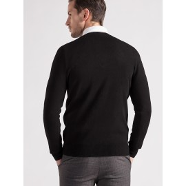 Men's High Stretch Solid Knit Long Sleeve V-Neck Sweater for Spring and Fall - Outdoor Top