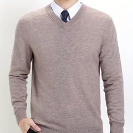 Men's High Stretch Solid Knit Long Sleeve V-Neck Sweater for Spring and Fall - Outdoor Top