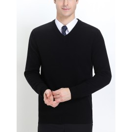 Men's High Stretch Solid Knit Long Sleeve V-Neck Sweater for Spring and Fall - Outdoor Top