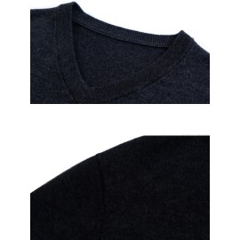 Men's High Stretch Solid Knit Long Sleeve V-Neck Sweater for Spring and Fall - Outdoor Top