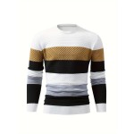 Men's Stylish Color Matching Knitted Pullover - Casual Breathable Long Sleeve Crew Neck Top