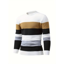 Men's Stylish Color Matching Knitted Pullover - Casual Breathable Long Sleeve Crew Neck Top