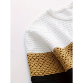 Men's Stylish Color Matching Knitted Pullover - Casual Breathable Long Sleeve Crew Neck Top