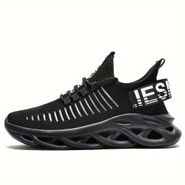 Men's Trendy Woven Knit Breathable Blade Type Sneakers, Comfy Non Slip Soft Sole Lace Up Shoes For Men's Outdoor Activities