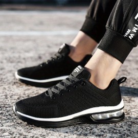 Men's Knitted Air-cushioned Shock-Absorbing Sneakers For Jogging Tennis Gym, Spring And Summer