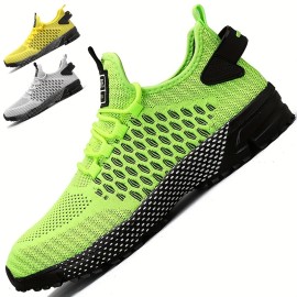 Men's Casual Breathable Mesh Geometric Print Lace-up Sneakers, Outdoor Non-slip Sports Shoes For Running Basketball Tennis