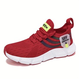 Men's Lace-up Sneakers - Contrasting Color Pattern Athletic Shoes - Lightweight And Breathable - Running Basketball Workout Gym