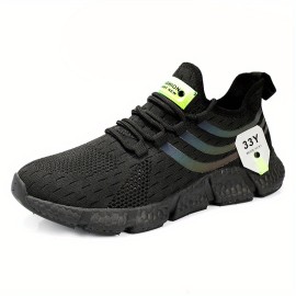 Men's Lace-up Sneakers - Contrasting Color Pattern Athletic Shoes - Lightweight And Breathable - Running Basketball Workout Gym