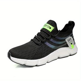 Men's Lace-up Sneakers - Contrasting Color Pattern Athletic Shoes - Lightweight And Breathable - Running Basketball Workout Gym