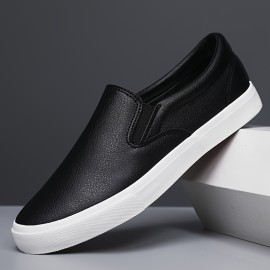 Plus Size Men's Solid Colour Slip On Skateboard Shoes, Comfy Non Slip Casual Durable Sneakers For Men's Outdoor Activities