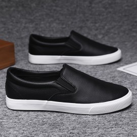 Plus Size Men's Solid Colour Slip On Skateboard Shoes, Comfy Non Slip Casual Durable Sneakers For Men's Outdoor Activities