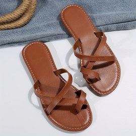 Women's Solid Color Thong Sandals - Lightweight Flat Slides for Summer Beach Comfort