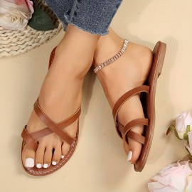 Women's Solid Color Thong Sandals - Lightweight Flat Slides for Summer Beach Comfort