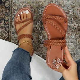 Women's Braided Strap Casual Sandals - Lightweight, Non-Slip Summer Slides