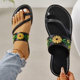 Women's Lightweight Flower Pattern Slide Sandals - Comfortable Casual Summer Shoes with Loop Toe