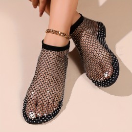 Women's Rhinestone Pattern Sandals - Comfortable Slip On Flat Shoes for Summer Beach Wear