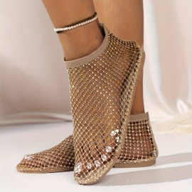 Women's Rhinestone Pattern Sandals - Comfortable Slip On Flat Shoes for Summer Beach Wear