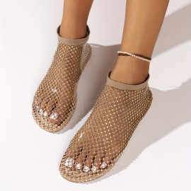 Women's Rhinestone Pattern Sandals - Comfortable Slip On Flat Shoes for Summer Beach Wear