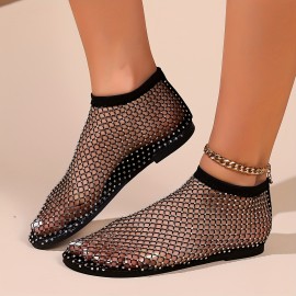 Women's Rhinestone Pattern Sandals - Comfortable Slip On Flat Shoes for Summer Beach Wear