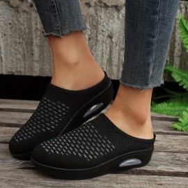 Women's Breathable Mule Sneakers with Air Cushion Comfort - Slip On Closed Toe Shoes