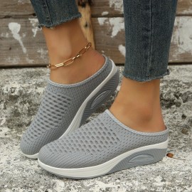 Women's Breathable Mule Sneakers with Air Cushion Comfort - Slip On Closed Toe Shoes