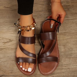 Women's Lightweight Casual Flat Sandals with Open Toe and Buckle Strap - Perfect for the Beach or Everyday Wear