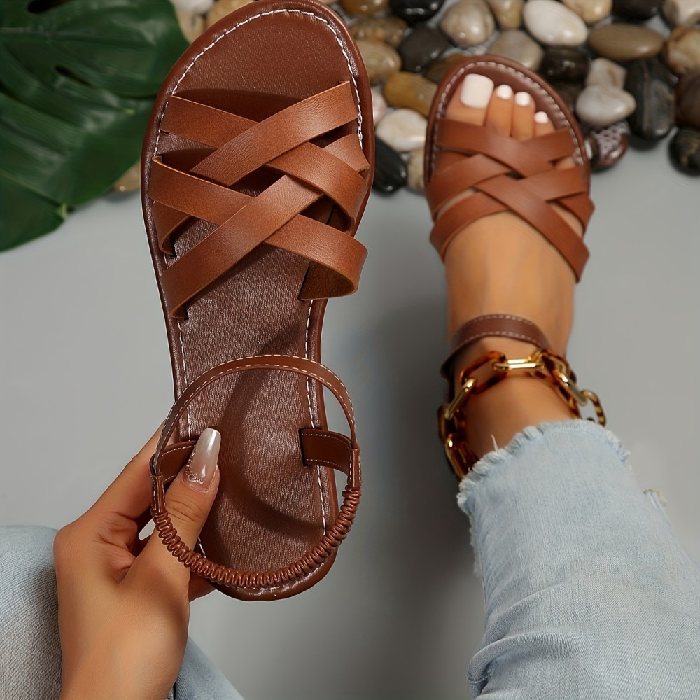 Women's Summer Crisscross Flat Sandals - Comfortable Slip On Beach Shoes