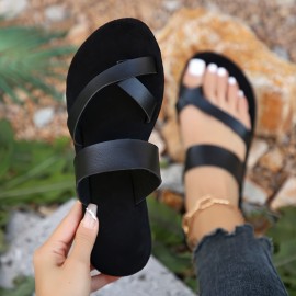 Women's Casual Open Toe Flat Slide Sandals for Fashionable Summer Beach Wear