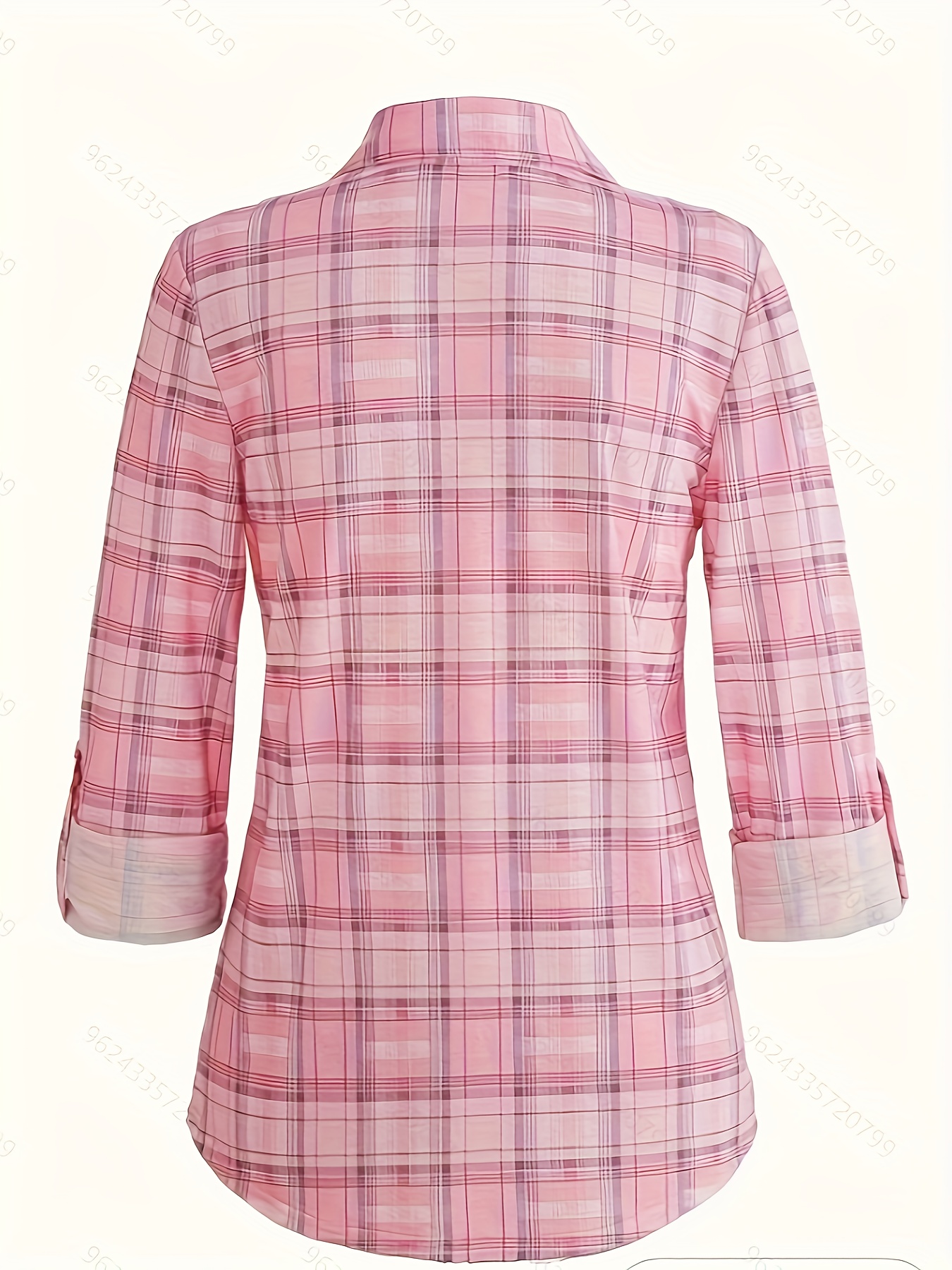 plaid pattern button front shirt elegant long sleeve lapel shirt for spring fall womens clothing details 0