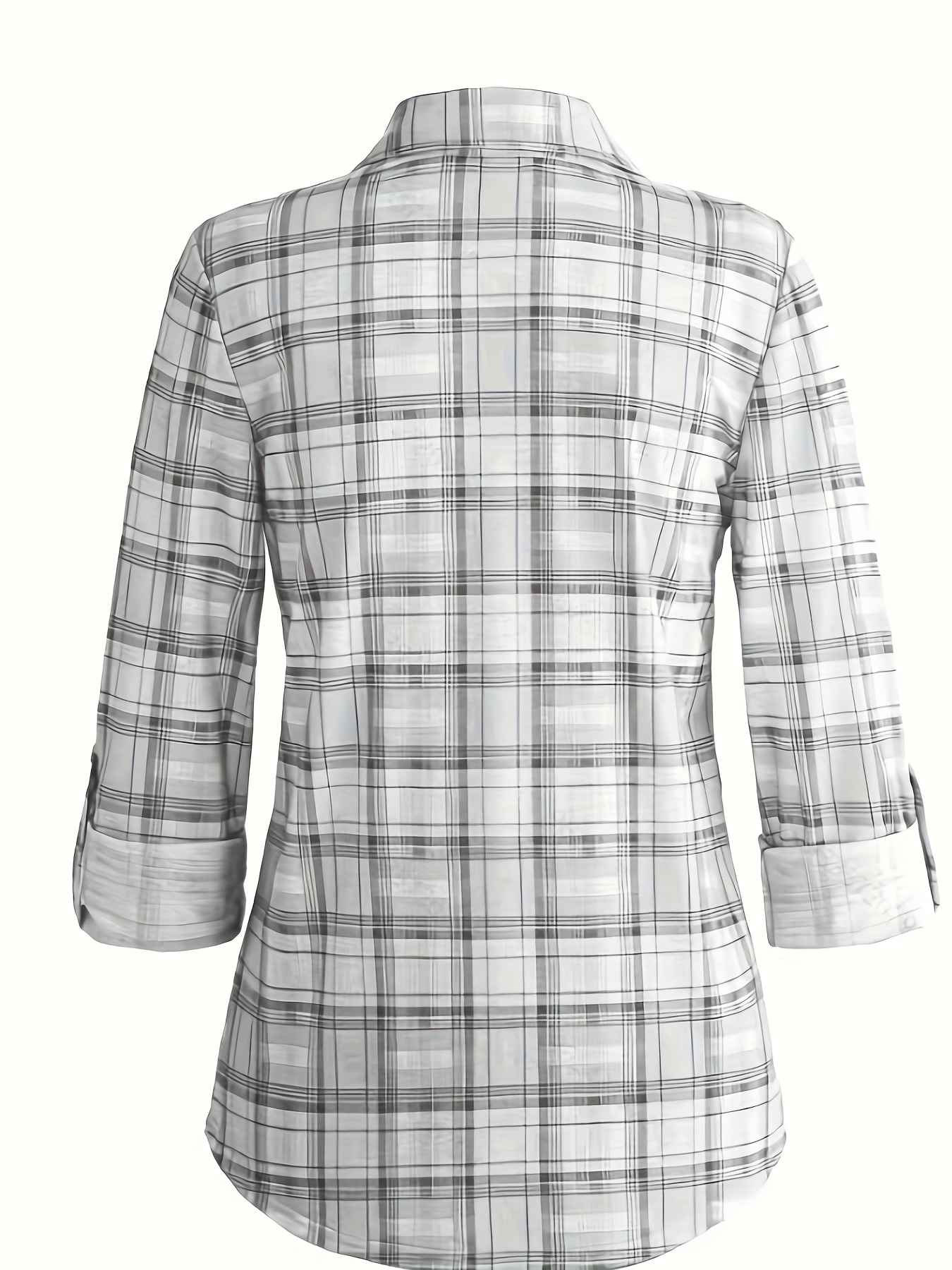 plaid pattern button front shirt elegant long sleeve lapel shirt for spring fall womens clothing details 8