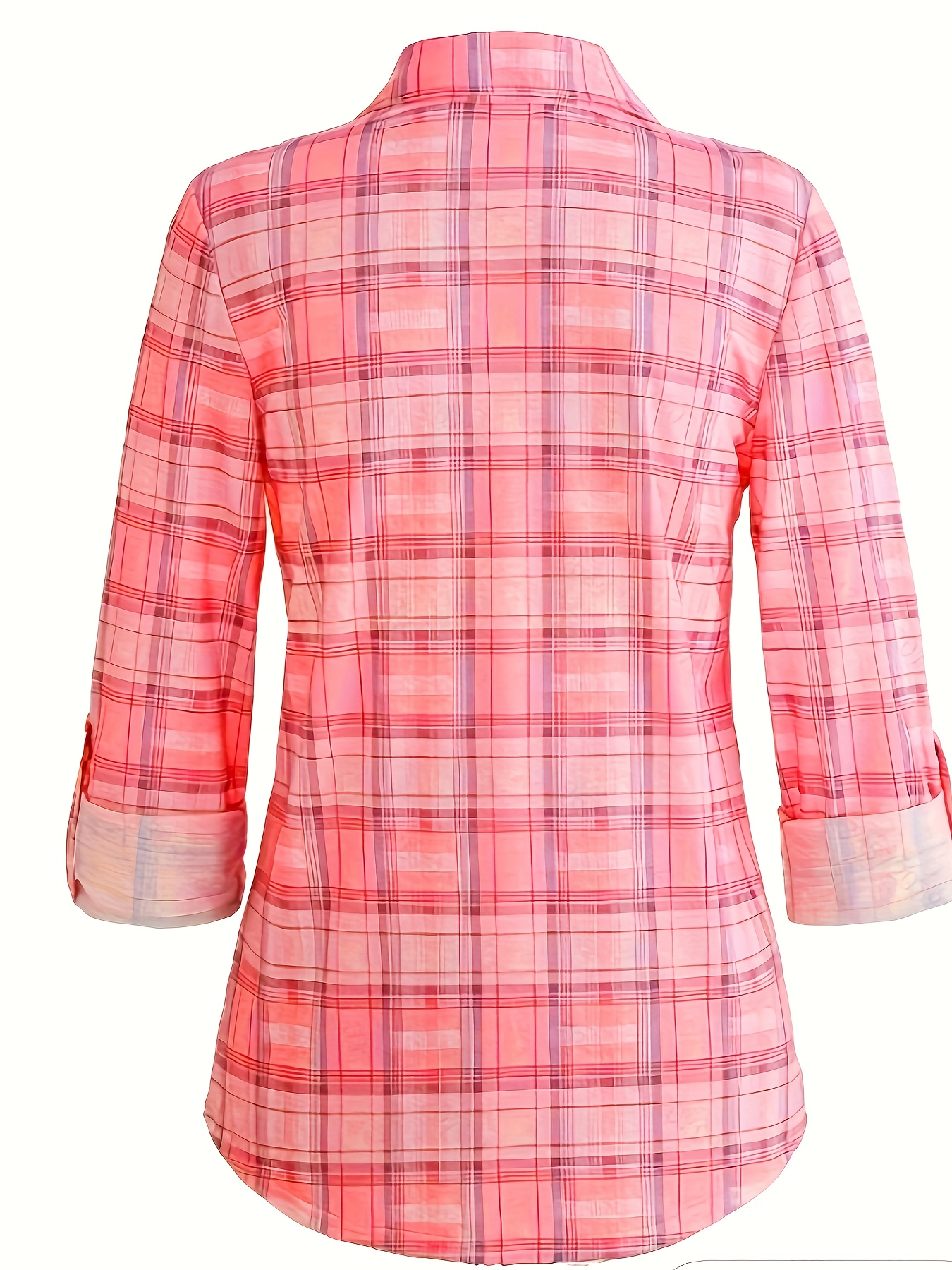 plaid pattern button front shirt elegant long sleeve lapel shirt for spring fall womens clothing details 15