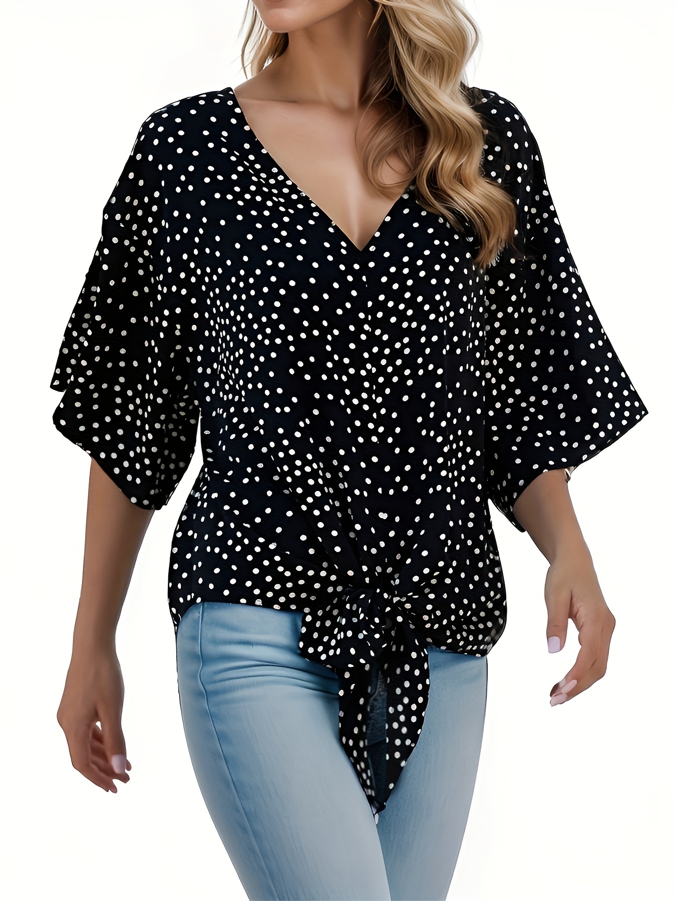 floral print lace up blouse casual short sleeve v neck blouse womens clothing details 4