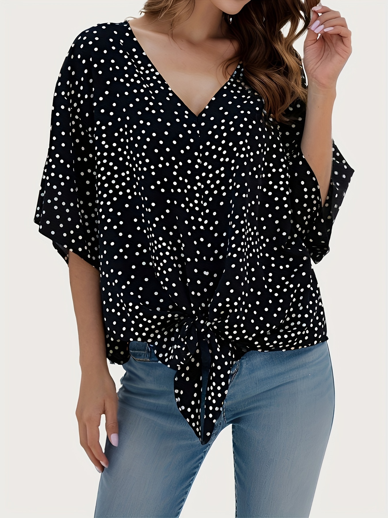 floral print lace up blouse casual short sleeve v neck blouse womens clothing details 6