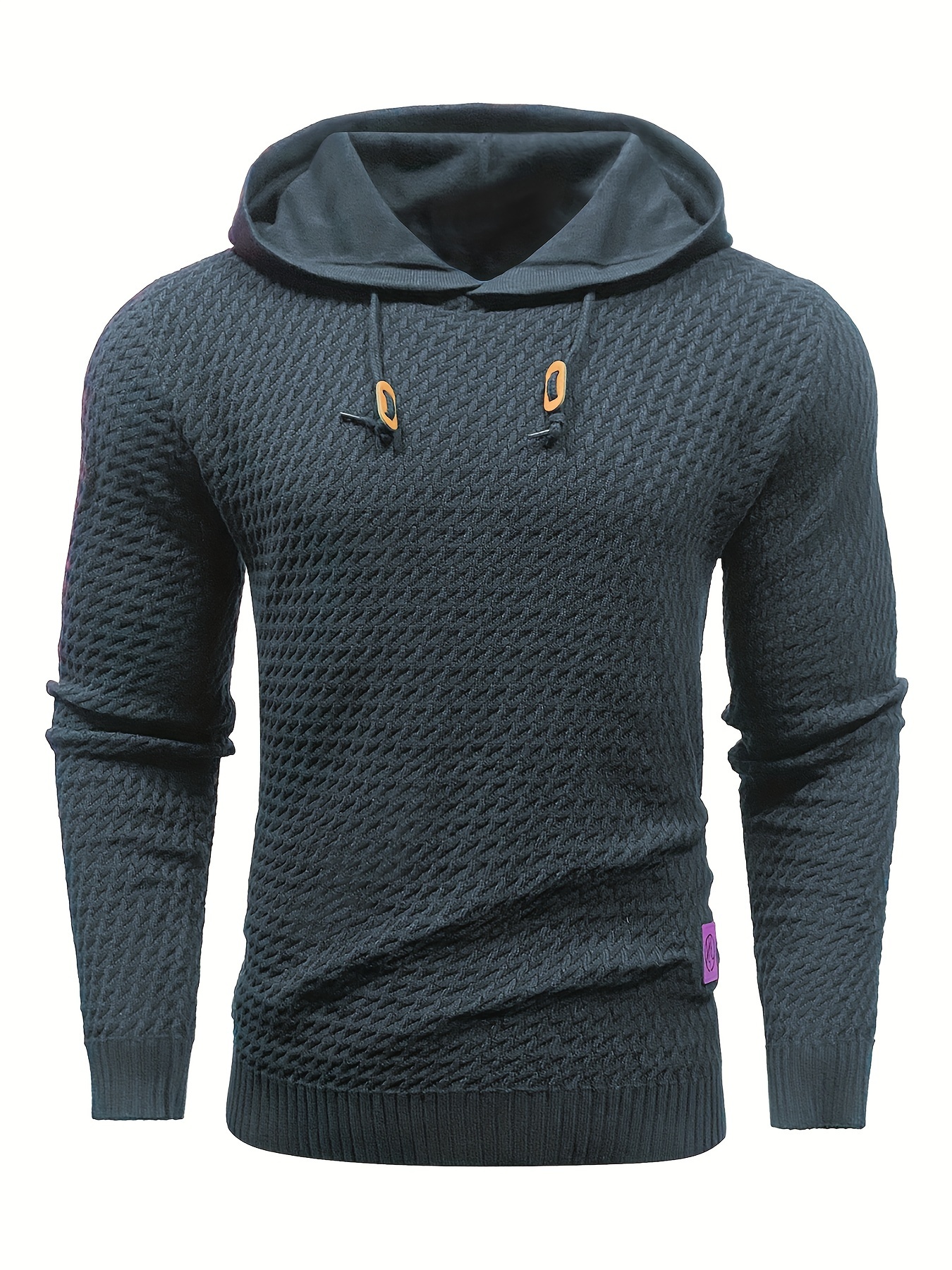 mens casual commuter solid color hooded sweater details 2