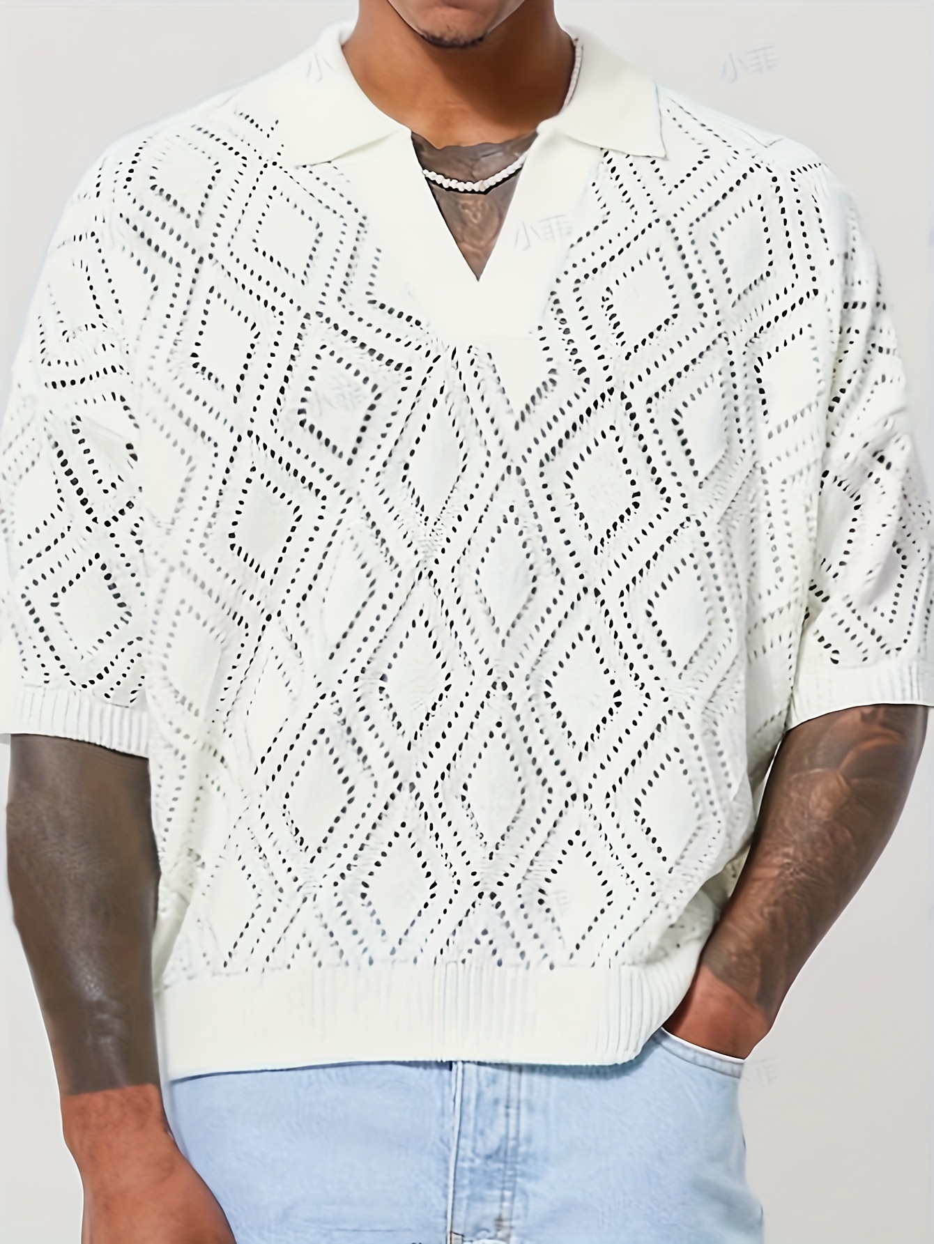 mens casual sports fashion hollow knit top details 1