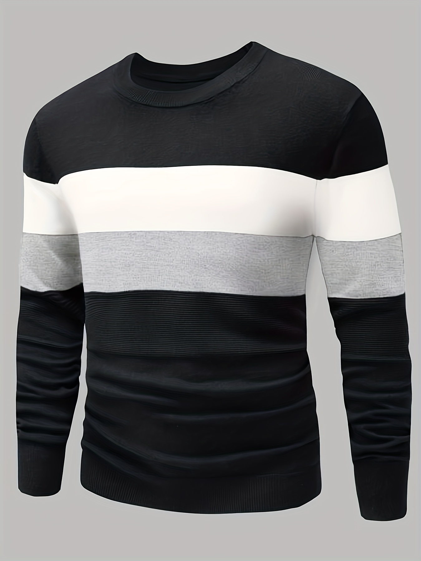 all match knitted color block sweater mens casual warm slightly stretch crew neck pullover sweater for men fall winter details 0