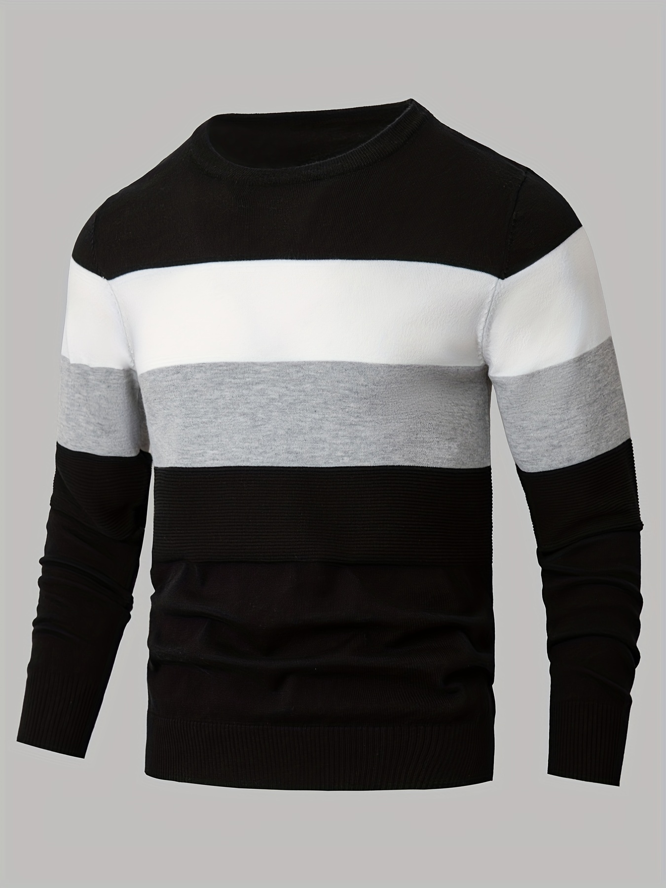 all match knitted color block sweater mens casual warm slightly stretch crew neck pullover sweater for men fall winter details 7