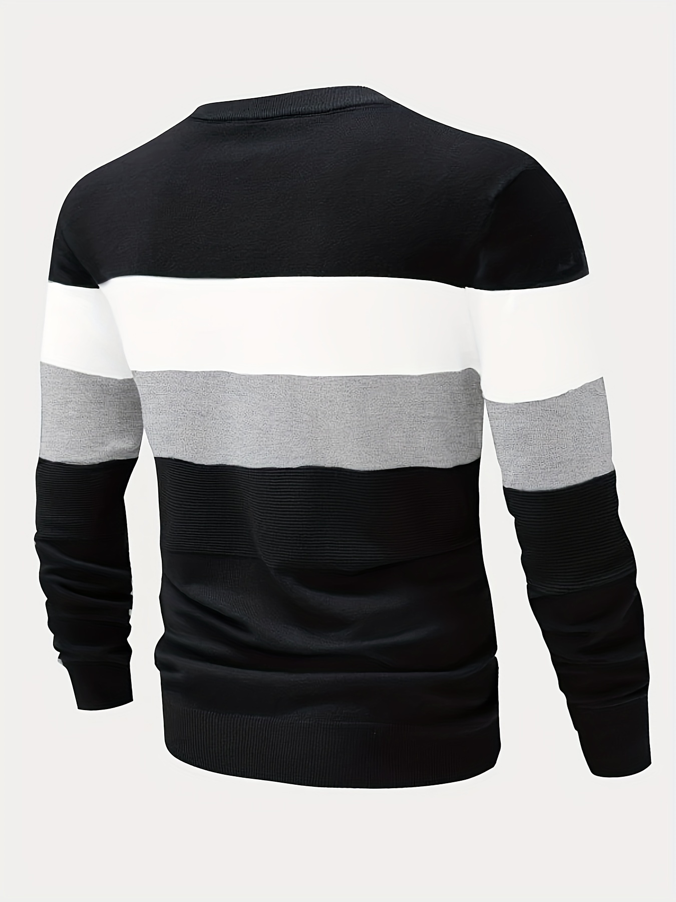 all match knitted color block sweater mens casual warm slightly stretch crew neck pullover sweater for men fall winter details 8